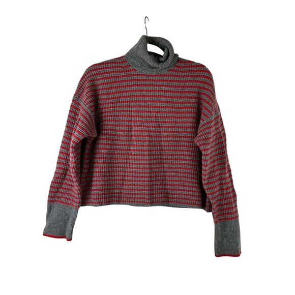 Madewell Women's Small 100% Merino Wool Waffle Knit Turtleneck Striped - Picture 2 of 13